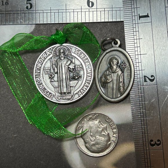 Vintage Set Religious Catholic Medal Pendants Saint St Benedict Charms - Picture 3 of 8